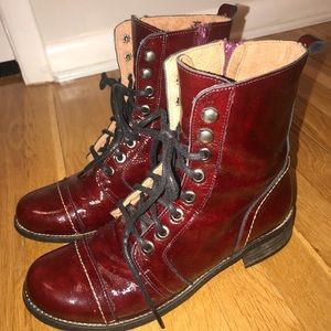 Cherry red shiny combat boots